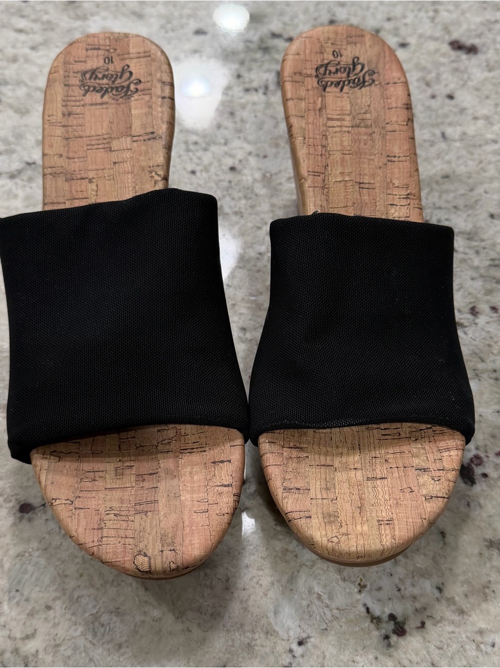 Faded Glory Black Wide-Band Slide Sandals with Cork-Pattern Footbed Size 10